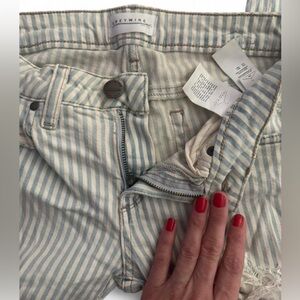 GREYWIRE Blue & White/Cream Striped Distressed Skinny Jeans | Size 26